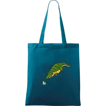 Krokodýl zelený s kačenkou - Taška bavlněná - 42 x 38 cm ( Petrolejová )
