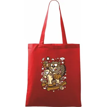 Bobr a houpací kůň - Taška bavlněná - 42 x 38 cm ( Červená )