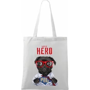 Nákupní taška Mops - Pug Superhero - Taška bavlněná - 42 x 38 cm ( Bílá )