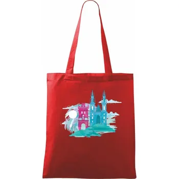 Nákupní taška Praha v mlze - Taška bavlněná - 42 x 38 cm ( Červená )