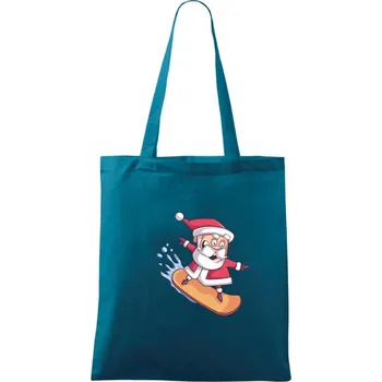 Santa jezdící na snowboardu - Taška bavlněná - 42 x 38 cm ( Petrolejová )