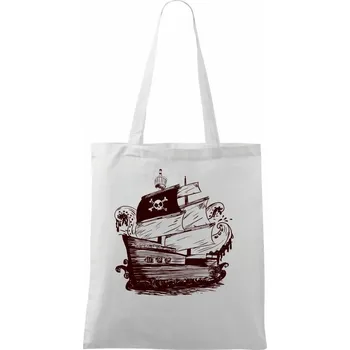 Nákupní taška Pirátská loď malovaná - Taška bavlněná - 42 x 38 cm ( Bílá )