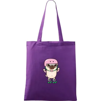 Mops a kolečkové brusle - Taška bavlněná - 42 x 38 cm ( Fialová )