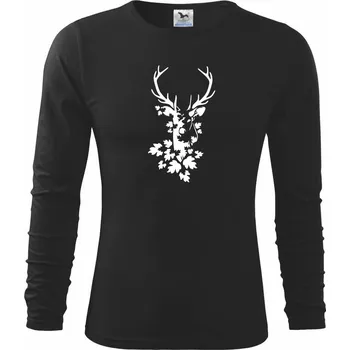 Chlapecké tričko Jelen z listů - Triko dětské Long Sleeve - 122 cm/6 let ( Černá )