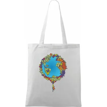 Nákupní taška Země plná lidí - Taška bavlněná - 42 x 38 cm ( Bílá )