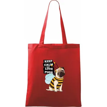 Nákupní taška Keep calm and love pugs - Taška bavlněná - 42 x 38 cm ( Červená )