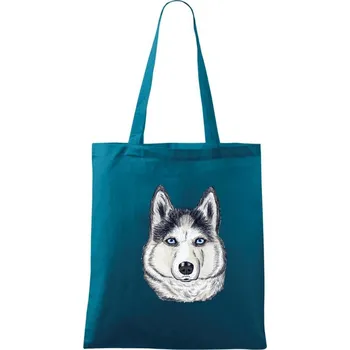 Nákupní taška Husky hlava - kreslený - Taška bavlněná - 42 x 38 cm ( Petrolejová )