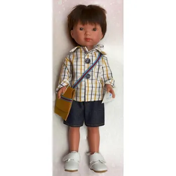 Panenka Realistická panenka chlapeček Albert v bílé kostkované košili a riflových kraťasech od firmy Vestida de Azul (Albert - 28 cm )