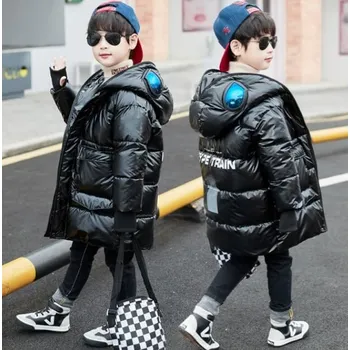 Dívčí bunda Dětská lesklá zimní bunda s kapucí Barva: Černá, Velikost: 4T