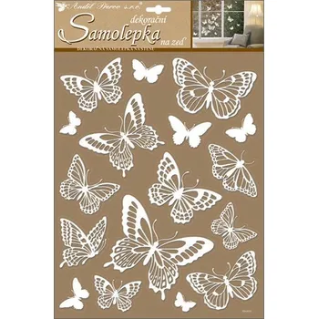 Samolepící dekorace Samolepky na zeď bílí motýli s glitry 41x28 cm