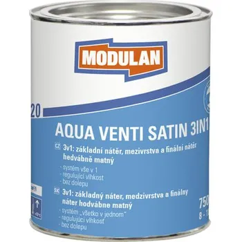 barva a nátěr na dřevo Barevný lak Modulan Aqua Venti Satin 3in1 hedvábně matný RAL9016 Dopravní bílá 0,75 l