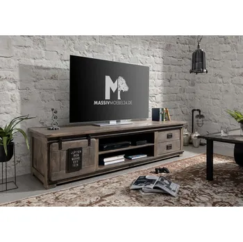 Televizní stolek IRON III. TV stolek 200x50 cm, mango, šedá