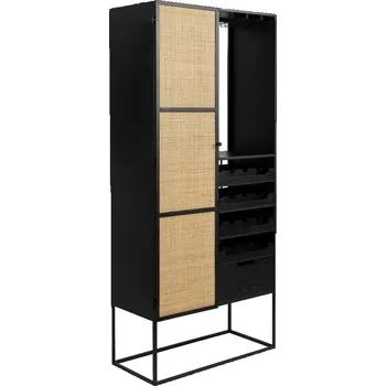 Komoda White Label Černá lakovaná vinotéka s ratanovou výplní WLL GUUJI 80 x 38 cm