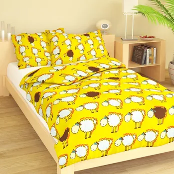 Povlečení Dětské krepové povlečení Beránci žlutí Uzávěr: Mandlovací knoflík
