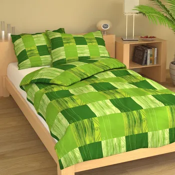 Povlečení Krepové povlečení Káro zelené Uzávěr: knoflíky