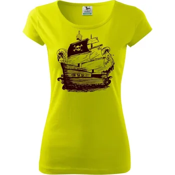 Dámské tričko Pirátská loď malovaná - Dámské triko Pure - S ( Limetková )