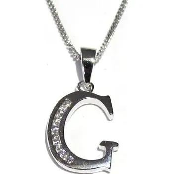 Přívěsek Stříbrný přívěšek písmenko "G" se zirkony Rhodium 1,55g Stříbro 925/1000