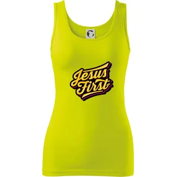 Dámské tričko Jesus first žltý - Dámské tílko - M ( Limetková )