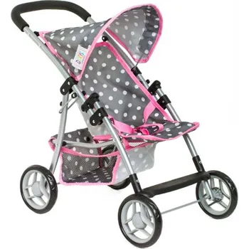 Kočárek pro panenku Doris Kočárek pro panenky sportovní 9304 šedý-růžové lemy