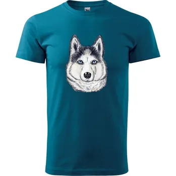 Husky hlava - kreslený - Klasické pánské triko vyšší gramáže - XS ( Petrolejová )