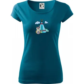 Dámské tričko Indiánská sova - Dámské triko Pure - XS ( Petrolejová )