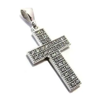 Přívěsek Zlatý přívěšek křížek z bílého zlata se zirkony 26mm 1,36g Zlato 14k(585/1000)