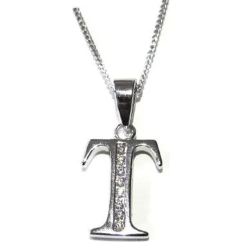 Přívěsek Stříbrný přívěšek písmenko T se zirkony Rhodium 1,45g Stříbro 925/1000