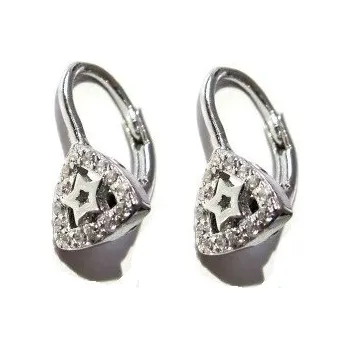 Náušnice Dívčí stříbrné náušnice TROJÚHELNÍČKY se zirkony 1,14 Rhodium Stříbro 925/1000