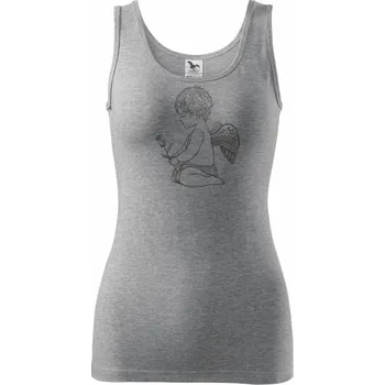 Dámské tričko Andílek kresleny s růží - Dámské tílko - L ( Tmavě šedý melír )