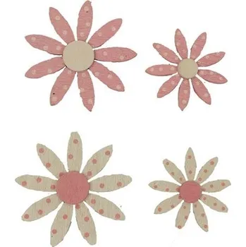 DEKORACE - sada kytky dekorační s lepkou - RŮŽOVÁ / BÍLÁ - 48 ks