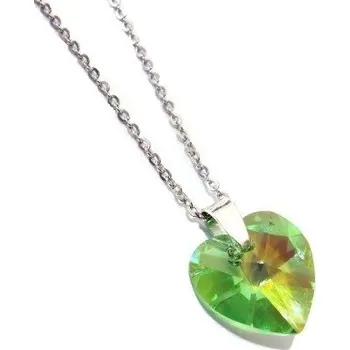Náhrdelník Stříbrný náhrdelník SRDCE Swarovski Peridot Stříbro 925/1000 45 cm