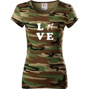 Dámské tričko Chrt love - Dámské maskáčové triko - M ( Hnědý maskáč )