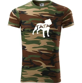 Pánské tričko Stafordširský bullteriér táta obrys - Army CAMOUFLAGE - M ( Hnědý maskáč )
