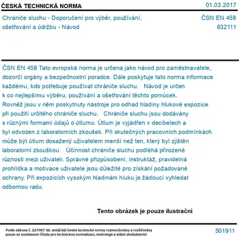 ČSN EN 458 - Chrániče sluchu - Doporučení pro výběr, používání, ošetřování a údržbu - Návod - Tisk