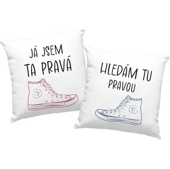 Dekorativní polštářek Polštářky pro zamilované Hledám tu pravou, Barva Bílá, Velikost 40×40 cm, Canvas Dva polštářky Bezvatriko.cz 0927