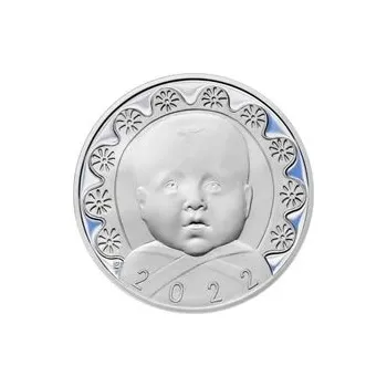 Stříbrný medailon k narození dítěte s peřinkou 2022 - 28 mm
