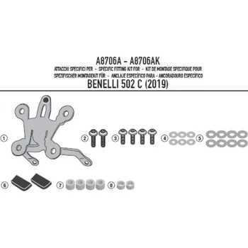 Motodíl A8706A montážní sada Benelli 502 C (19-24) pro plexi 1173S