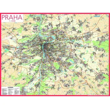 Praha - obří nástěnná mapa 200 x 150 cm, na fotopapíru s 2 lištami