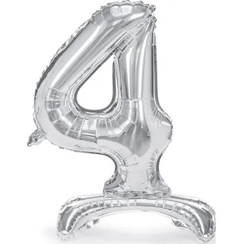 Balónek Balónek fóliový číslo 4 stříbrný stojící 70 cm pa173163