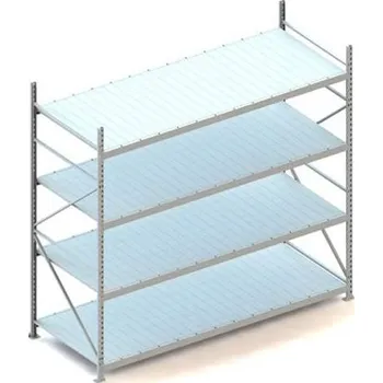 Dílenský regál Regál zásuvný MINI-RACK, V: 2500 mm, 4 police 2600 x 1050 mm z plechových panelů, nosnost 490 kg, základní