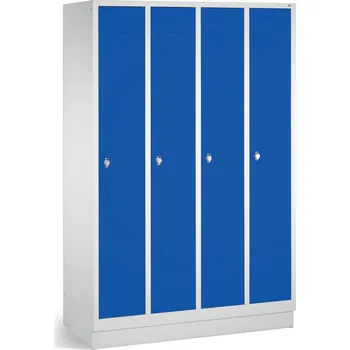 Šatní skříň Šatní skříň Cabo, 4 oddíly, š 1190, h 500, v 1800 mm, podstavec, šedá, dveře modré