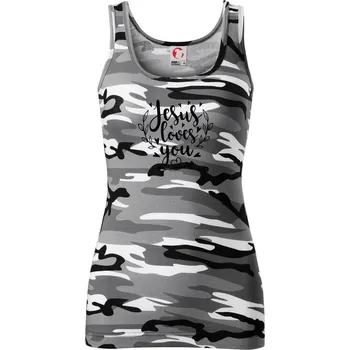 Dámské tričko Jesus loves you - Dámské Maskáčové tílko - XS ( Šedý maskáč )