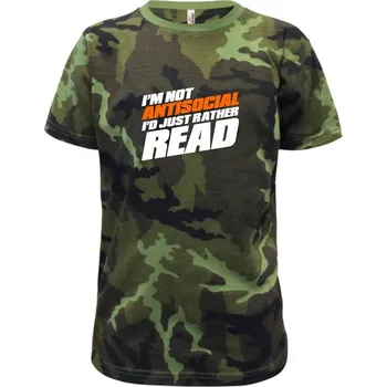 Chlapecké oblečení I'm not antisocial i'd just rather read - Dětské maskáčové triko - 104-110cm / 3-4 roky ( Zelený maskáč )
