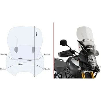 Motodíl AF3105B plexi čiré Suzuki DL 1000 V-Strom (14-19), Maximální výška 50 cm (12 cm výsuv), šířka 41 cm
