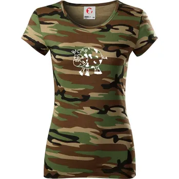 Dámské tričko Kráva tlustá - Dámské maskáčové triko - S ( Hnědý maskáč )