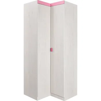 Šatní skříň Rohová skříň dub bílý/růžová NUMERO