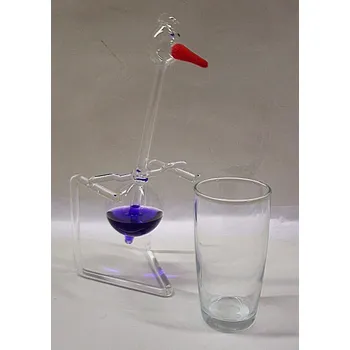 Čáp skleněný pijící vodu kývající Maxi retro dekorace Fialový