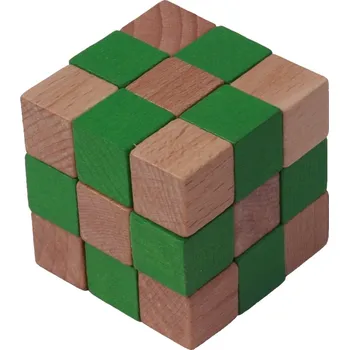 Hlavolam Dřevěný hlavolam kostka zelená