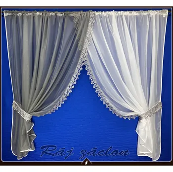 Záclona Voálová záclona hotová LINDA šedobílá s šedou krajkou 400x155 cm