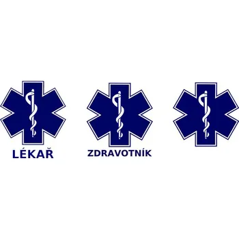 Samolepicí dekorace na vozidlo Samolepka na sklo auta vnitřní - Modrá hvězda života 12x12 cm Vzor: Modrá hvězda života s nápisem Lékař